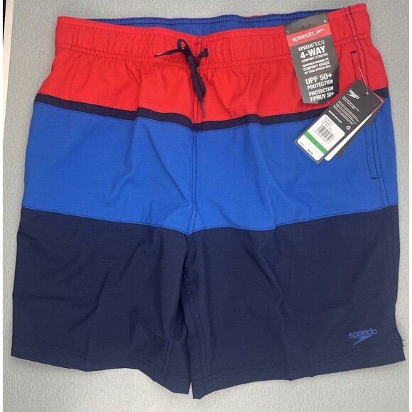 Speedo Men's 4-WAY STRETCH Swim Trunk Mid Length Redondo Stripe 18'' Large - Picture 8 of 16